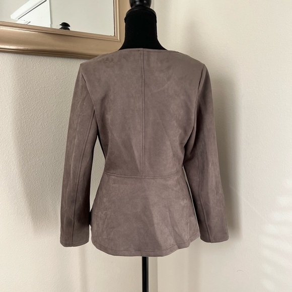 Anthropologie Solitaire Taupe Faux Suede Zip Up Jacket - Picture 2 of 4